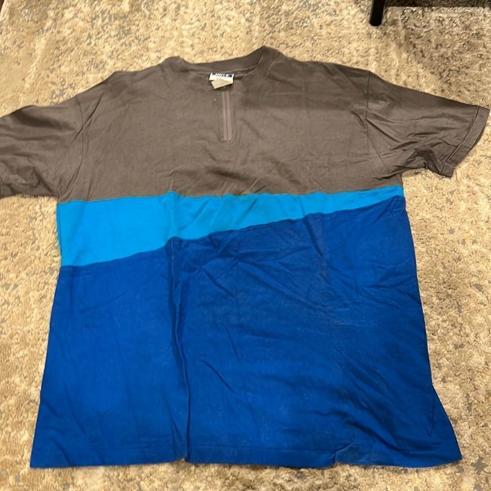 Vtg Hanes Beefy Tee Teal/grey/blue  Short Sleeve T-Shirt Size XL trek wear EUC